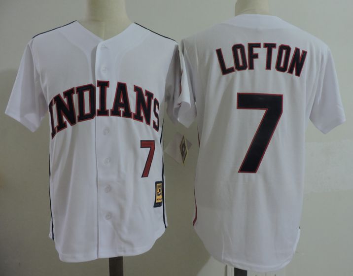 Men Cleveland Indians #7 Kenny Lofton White Throwback MLB Jerseys